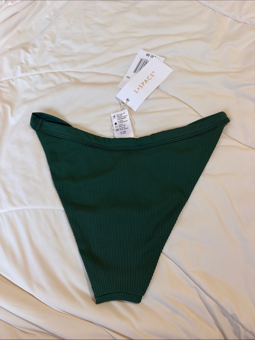 l*space Deep Green Ribbed High-Cut Bikini Bottom XS - Picture 2 of 3